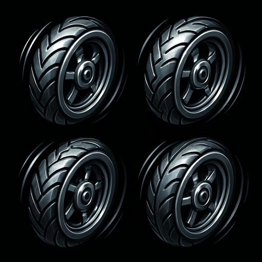Style the tire icons with a slight metallic shine and rotate animation to match the motorcycle theme..
In-Game asset.  2d.  High contrast.  No shadows