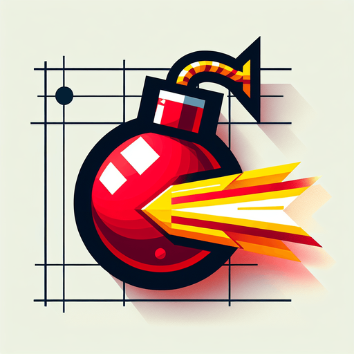 Red bomb with a yellow laser reflecting everywhere.
Single Game Texture. In-Game asset. 2d. Blank background. High contrast. No shadows.