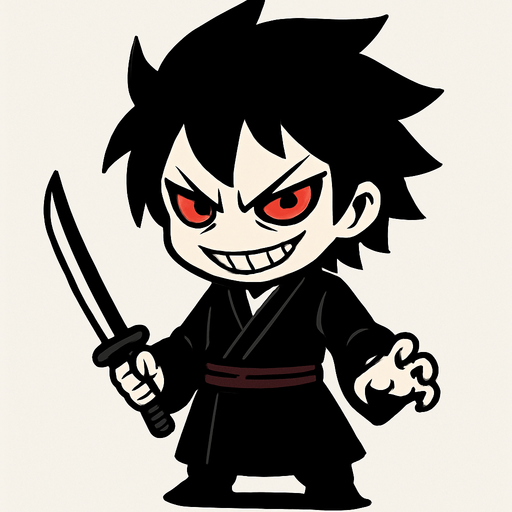 2d anime chibi evil hitam jepang.
In-Game asset.  2d.  High contrast.  No shadows