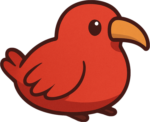 Crea un pajaro caway en 2d viendo a la derecha de color rojo acostado que con se vean las patas.
In-Game asset.  No shadows