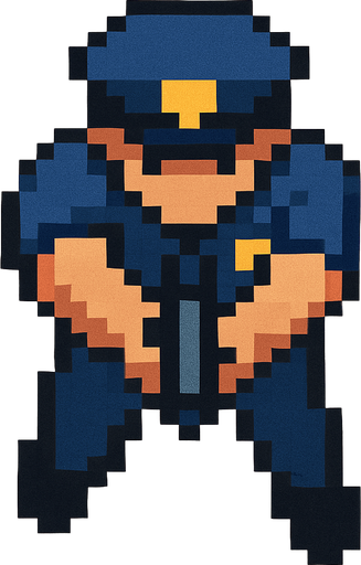 Draw a Cop in Have Gun Usin 2 hand of gun 2D Pixel Art Style and Do It from an Above Perspective.
In-Game asset.  2d.  High contrast.  No shadows