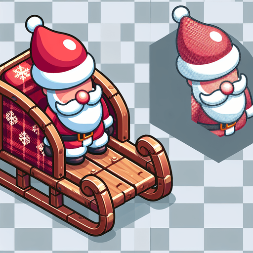 Santas sled, with santa in it Single Game Texture. In-Game asset. 2d. Blank background. High contrast. No shadows. Top down view