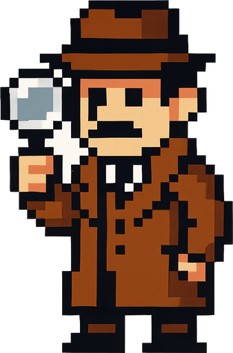 detective.
In-Game asset.  2d.  High contrast.  No shadows. pixel art