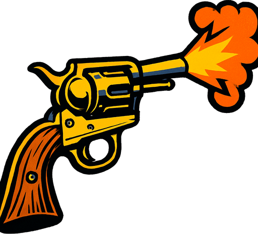 a firing western revolver
In-Game asset.  High contrast.  No shadows