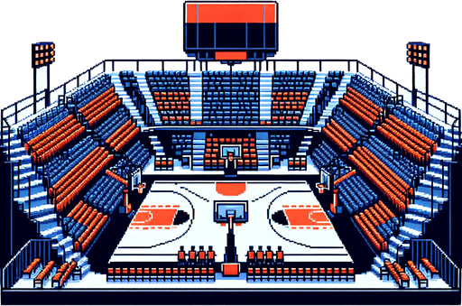pixel art basketball arena seen from the floor.
Single Game Texture. In-Game asset. 2d. Blank background. High contrast. No shadows.