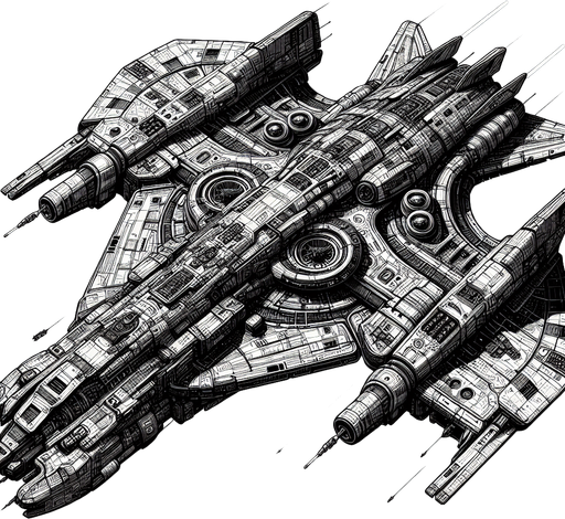 Spaceship.
Single Game Texture.  In-Game asset.  2d.  Blank background.  High contrast.  No shadows