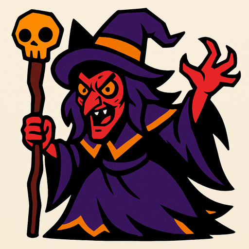 cadı boss.
In-Game asset.  2d.  High contrast.  No shadows