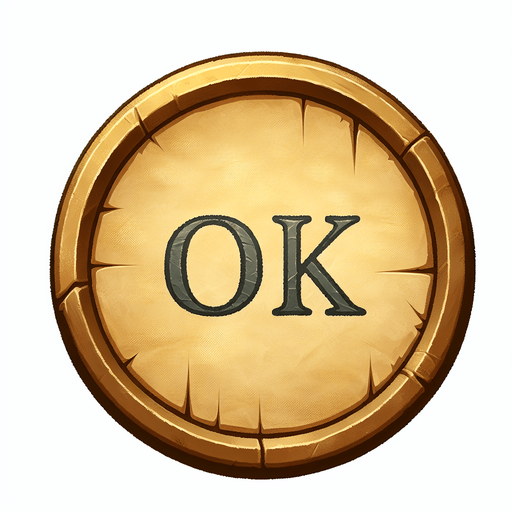 a pergament button with the Text: "OK"; 2 d game asset
