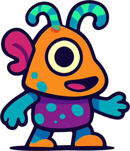 Garip bir oyun karakteri 3d pixar tarzı.
In-Game asset.  2d.  High contrast.  No shadows