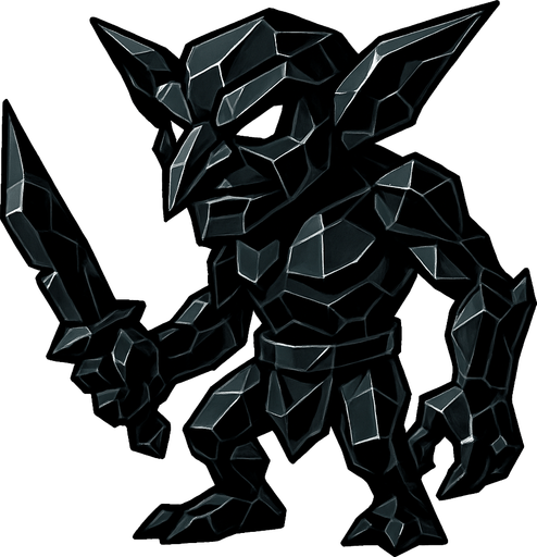 obsidyen dev goblin.
In-Game asset.  2d.  High contrast.  No shadows