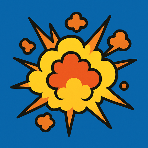 explosion but not realistic.
In-Game asset.  2d.  High contrast.  No shadows