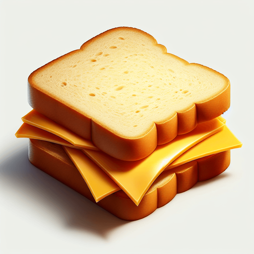 a cheese sandwich, viewed from above.
Single Game Texture. In-Game asset. 2d. Blank background. High contrast. No shadows.
