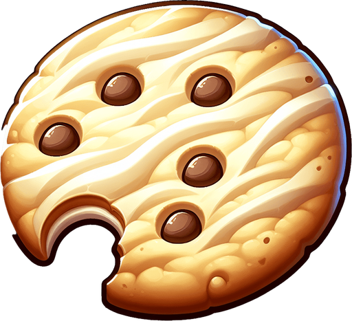 A delicious plain vanilla cookie, where three bites have been taken. Single Game Texture. In-Game asset. 2d. Blank background. High contrast. No shadows.