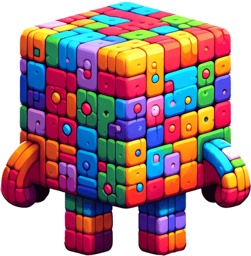 A little cube person. 2 legs. back to viewer. facing 45 degrees to the right. multicoloured skin, cartoon style.
Single Game Texture. In-Game asset. 2d. Blank background. High contrast. No shadows.
