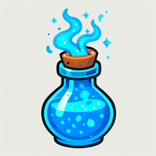 sihirli iksir mavi renk.
In-Game asset.  2d.  High contrast.  No shadows