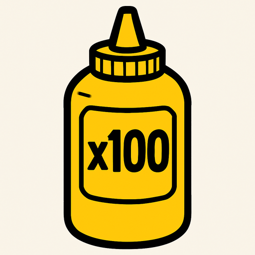 Mustard Bottle, label is x100.
In-Game asset.  2d.  High contrast.  No shadows