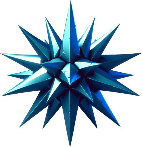 small star shape, vivid metallic blue, varying length spikes on star.
Single Game Texture. In-Game asset. 2d. Blank background. High contrast. No shadows.