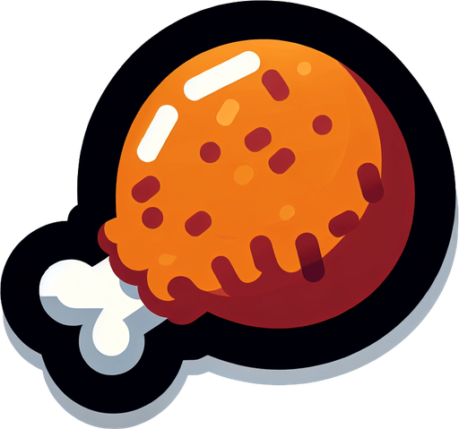 A fried chicken thigh icon Single Game Texture. In-Game asset. 2d. Blank background. High contrast. No shadows.