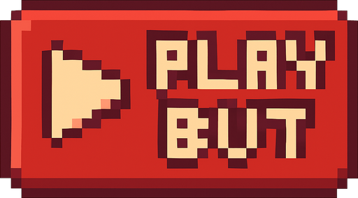 This is a play button. No background. Writing the  Play But pixel art style Transparent background. Blank background. No shadows. 2d. In-Game asset. flat make it more animation style