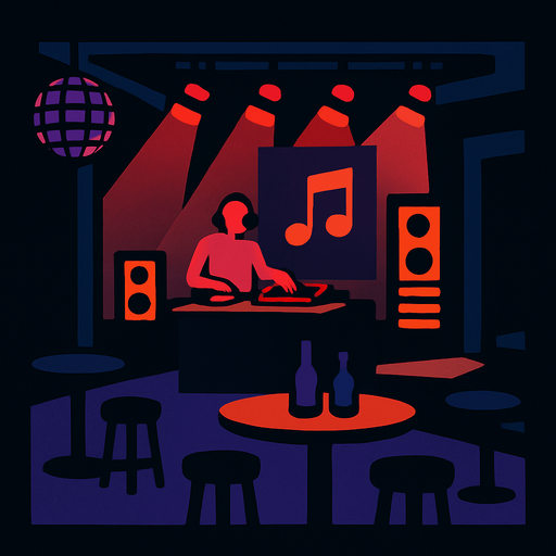 dark mode müzik çalınan mekan.
In-Game asset.  2d.  High contrast.  No shadows