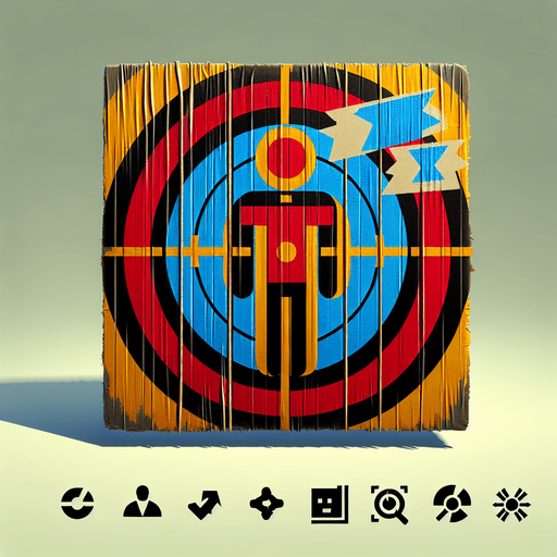 a target with a picture of a stickman taped on it.
Single Game Texture.  In-Game asset.  2d.  Blank background.  High contrast.  No shadows
