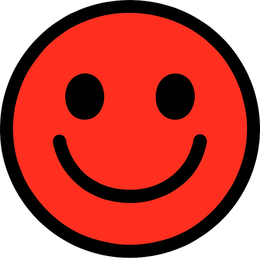 red circle with smile.
In-Game asset.  2d.  High contrast.  No shadows