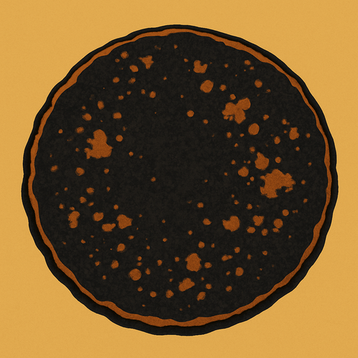 Burnt pancake 2d 2d topdown view topdown view.
In-Game asset.  2d.  High contrast.  No shadows