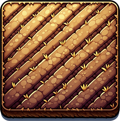 Create a tilled soil square.
Single Game Texture.  In-Game asset.  2d.  Blank background.  High contrast.  No shadows