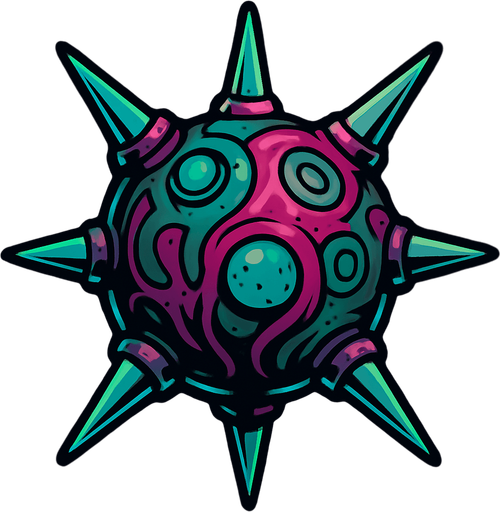 An alien space mine that has spikes.
In-Game asset.  2d.  High contrast.  No shadows