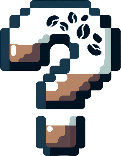Coffee themed question mark.
Single Game Texture. In-Game asset. 2d. Blank background. High contrast. No shadows.