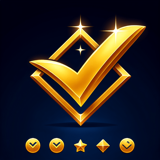 Brilliant Gold Checkmark.
Single Game Texture. In-Game asset. 2d. Blank background. High contrast. No shadows.
