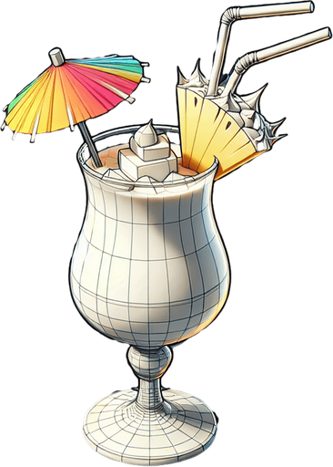 A nice glass of pina colada.
Single Game Texture. In-Game asset. 2d. Blank background. High contrast. No shadows.