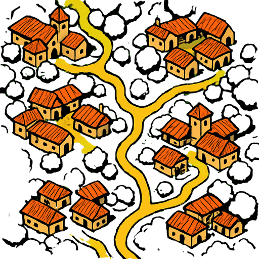 Aldeas, ocupar toda la imagen, visto desde arriba.
In-Game asset.  2d.  High contrast.  No shadows