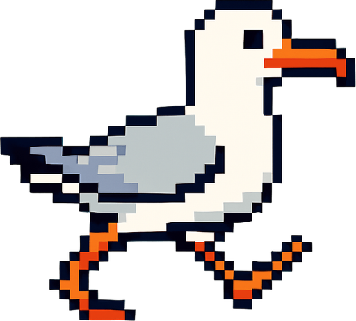 seagull looking to the right, pixelart, running.
In-Game asset.  2d.  High contrast.  No shadows
