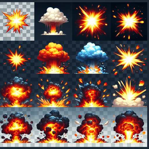explosion.
Single Game Texture.  In-Game asset.  2d.  Blank background.  High contrast.  No shadows