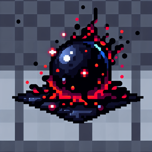 pixel art of a dark goo projectile with red highlights. 
Single Game Texture. In-Game asset. 2d. Blank background. High contrast. No shadows.