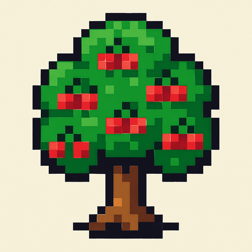 Cherry tree 8 bit.
In-Game asset.  2d.  High contrast.  No shadows