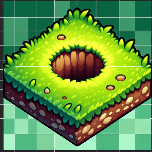 small hole in the lawn.
Single Game Texture. In-Game asset. 2d. Blank background. High contrast. No shadows.