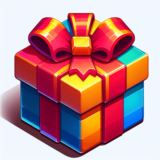 gift wrapped box, vivid colours. with bow on top Single Game Texture. In-Game asset. 2d. Blank background. High contrast. No shadows. Single Game Texture. In-Game asset. 2d. Blank background. High contrast. No shadows.