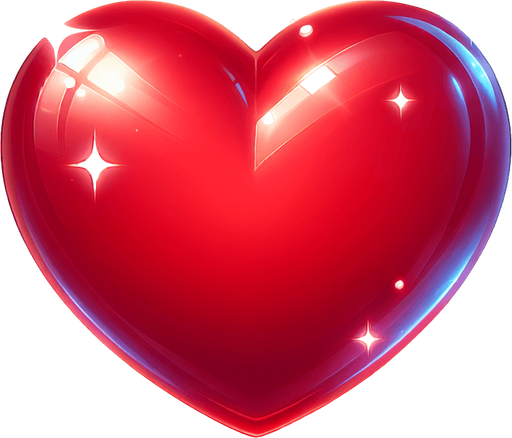 Heart illustration red shinny.
Single Game Texture.  2d.  Blank background.  High contrast.  No shadows