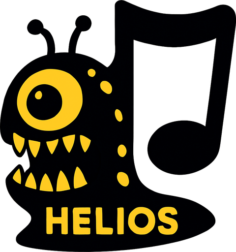 MÜZİK NOTASI ŞEKLİNDE BİR UZAYLI CANAVAR ÇİZ AMA BU KARAKTER PLAYER VE İSMİ HELİOS ONA GÖRE TASARLA. AYAKSIZ. GÖRSELE YAZI YAZMA
In-Game asset.  2d.  High contrast.  No shadows