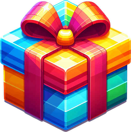 Разноцветный подарок 
Подарок Single Game Texture. In-Game asset. 2d. Blank background. High contrast. No shadows.