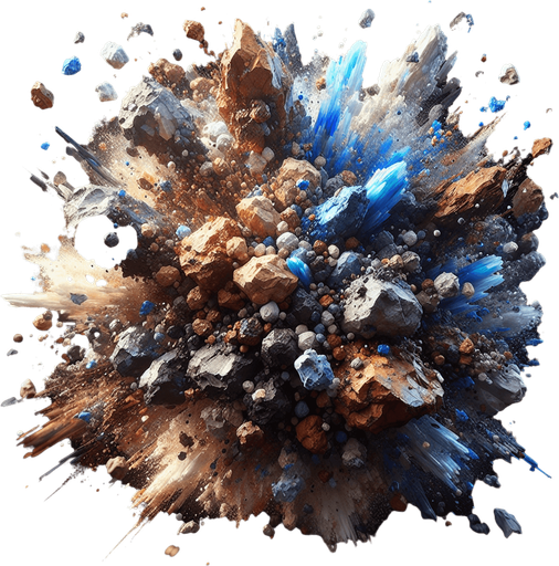 Rocks explosion, colors (brown; blue; white; dark), Light, HD, Blur..
Single Game Texture. In-Game asset. 2d. Blank background. High contrast. No shadows.