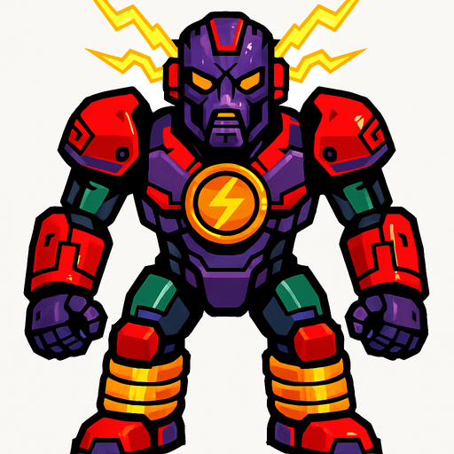 different cyborg electro enemy from the front side facing camera. HD colors. separated
In-Game asset.  2d.  High contrast.  No shadows