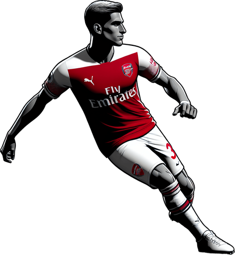 arsenal footballer Single Game Texture. In-Game asset. 2d. Blank background. High contrast. No shadows.