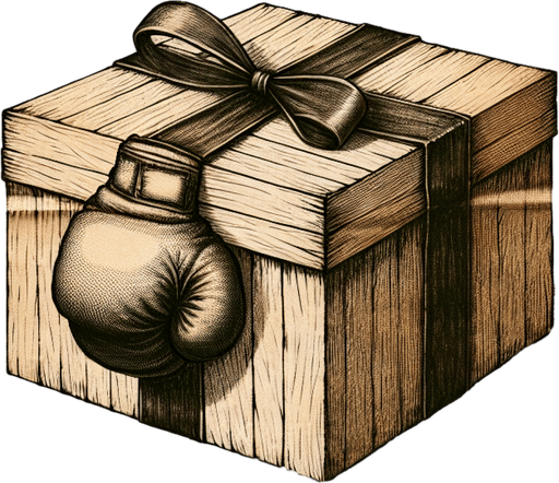 a pergament of a christmas present with a box glove trap. There is the text: "You think, the hit box is confusing? Thank you for your information. You get a present for this."