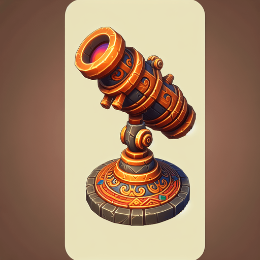 Telescope.
Single Game Texture.  In-Game asset.  2d.  Blank background.  High contrast.  No shadows