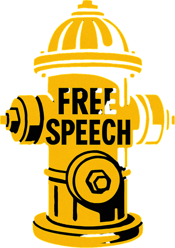 A stylized golden fire hydrant labeled "Free Speech" OR a glowing server rack labeled "Meme Archive"..
In-Game asset.  2d.  High contrast.  No shadows