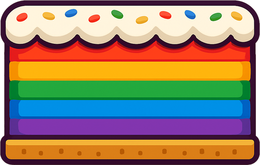 lateral view of a flat rainbow cake in rectangular platform shape for a platformer game.
In-Game asset.  2d.  High contrast.  No shadows