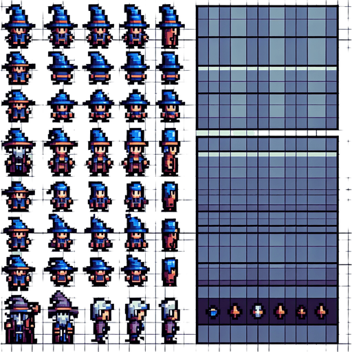 wisard 8 bit from the top down.
Single Game Texture. In-Game asset. 2d. Blank background. High contrast. No shadows.
